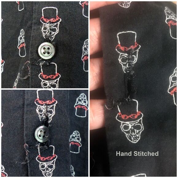John Varvatos USA Shirt Mens M Black Skull Print Button Short Sleeve Cotton Rock - Picture 8 of 14